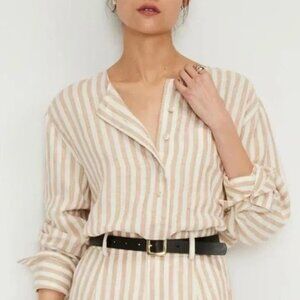 Everlane The Popover Striped Linen Shirt (Beige/White) 2